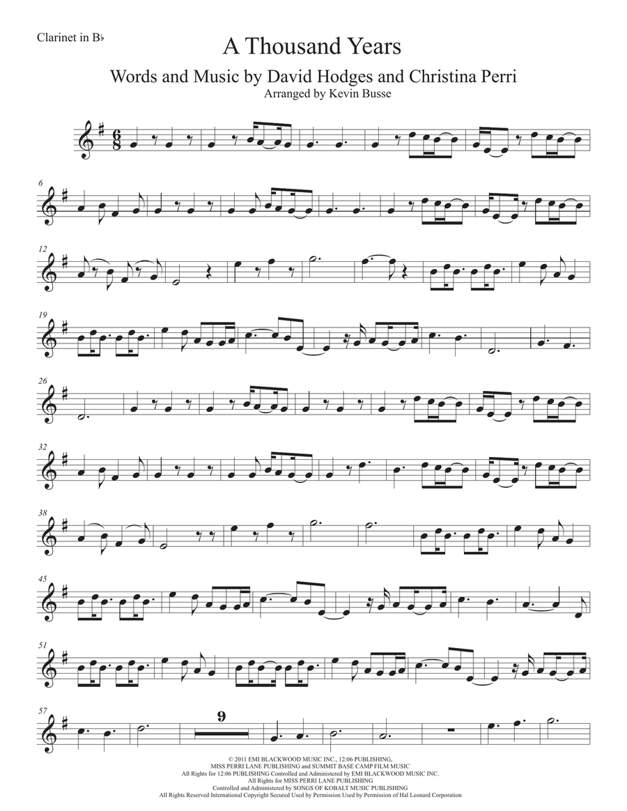 A Thousand Years Clarinet Solo scores gallery preview page 1