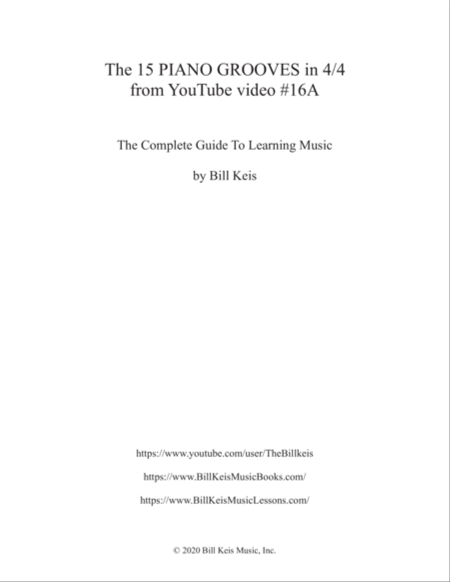 The 15 PIANO GROOVES in 4/4 from YouTube video #16A Piano Solo scores gallery preview page 1