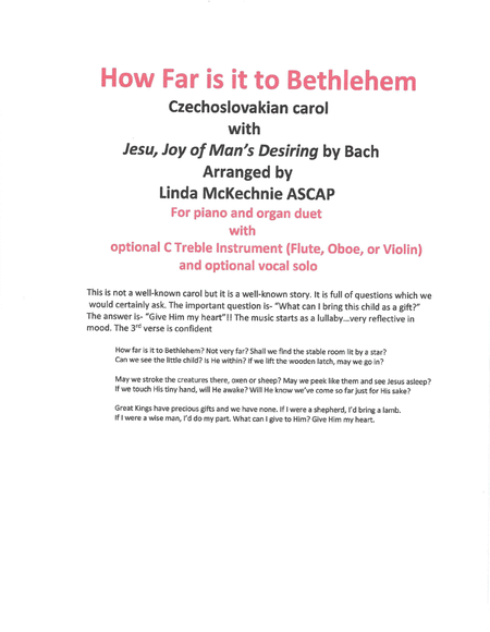 How Far is it to Bethlehem, Czechoslovakian carol with Jesu, Joy by Bach- arr. Linda McKechnie image number null