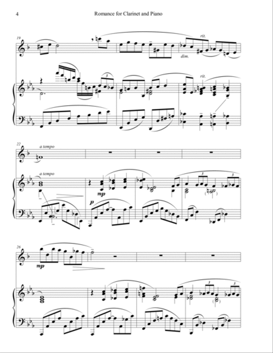 Romance for Clarinet and Piano Clarinet Solo scores gallery preview page 4
