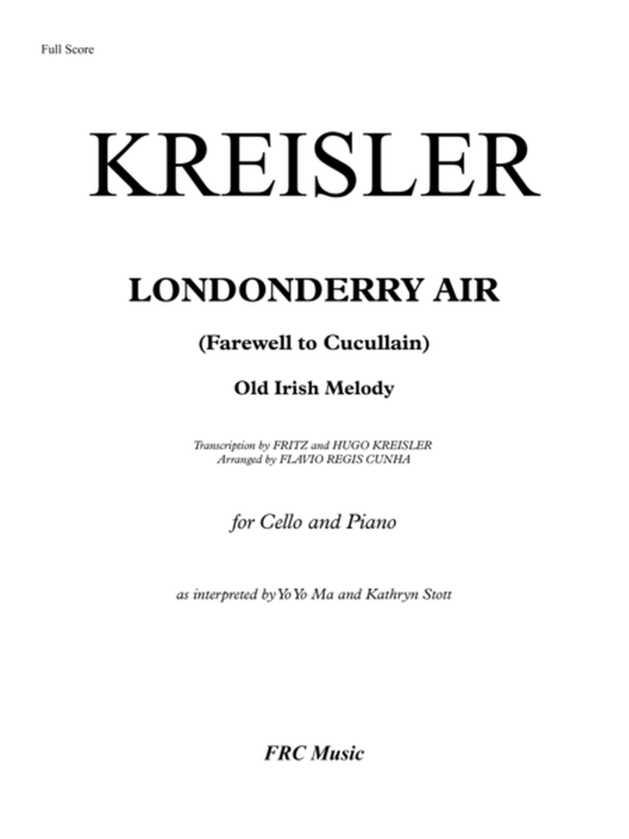 KREISLER: LONDONDERRY AIR (Farewell to Cucullain) Old Irish Melody for Cello and Piano image number null