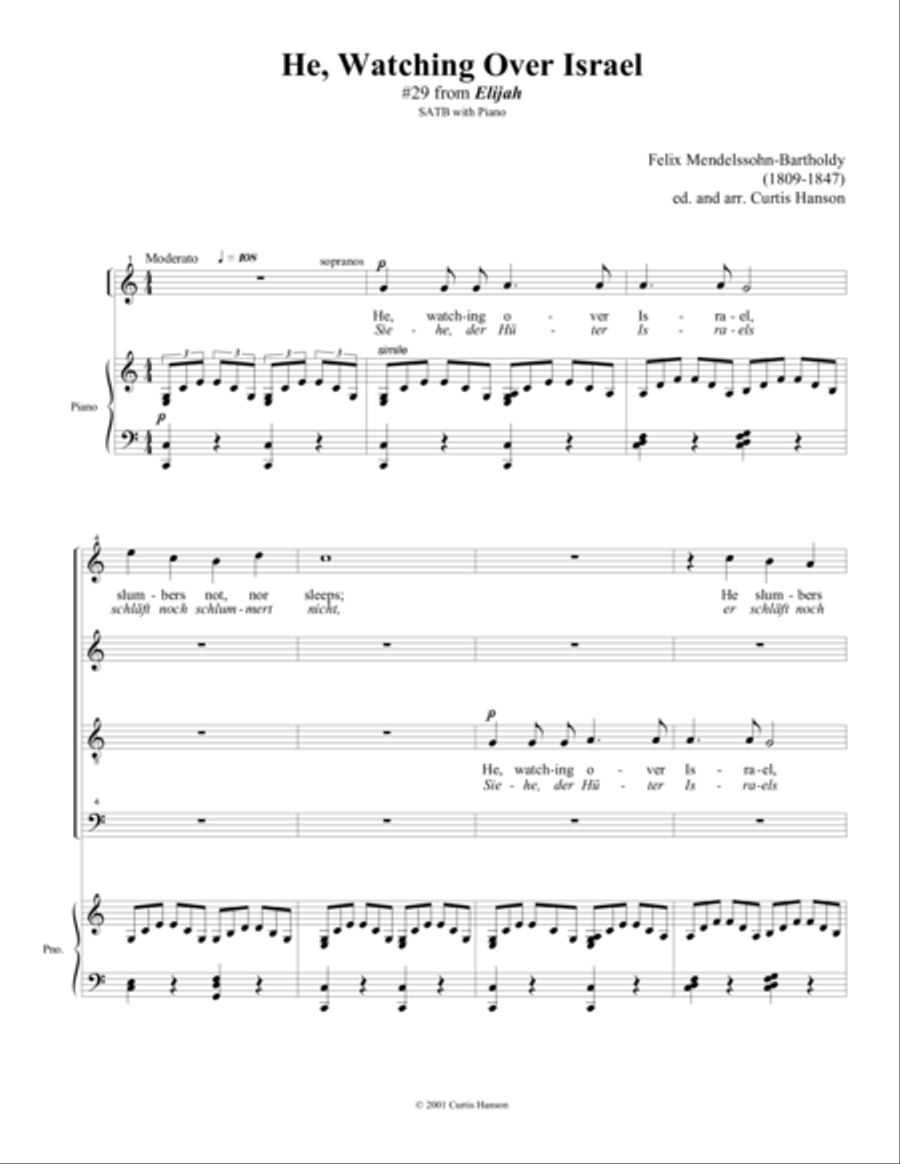 He, Watching over Israel (SATB - key of C) 4-Part scores gallery preview page 1