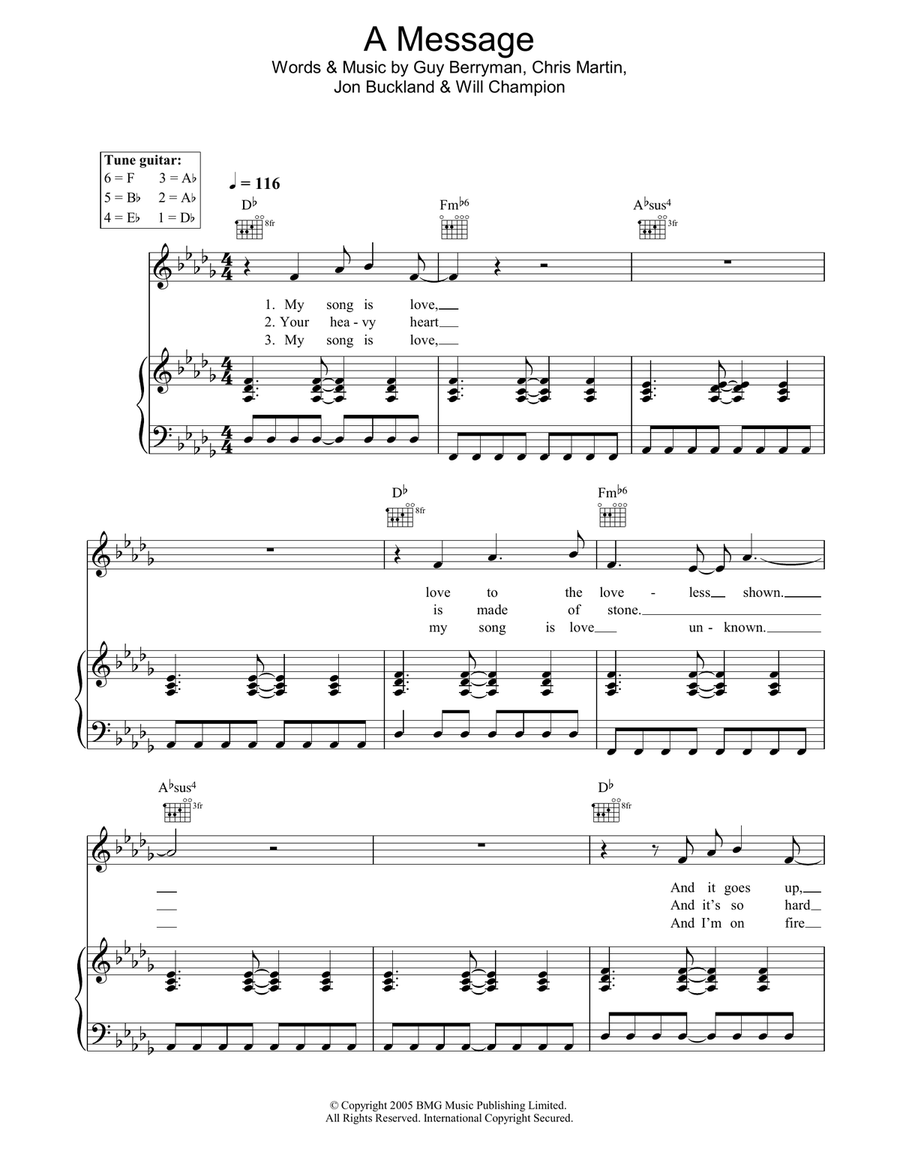A Message Piano, Vocal, Guitar scores gallery preview page 1