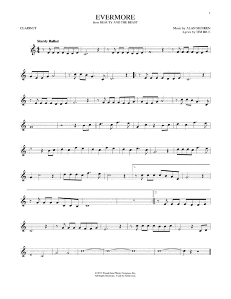 Evermore (from Beauty and the Beast) Clarinet Solo scores gallery preview page 1