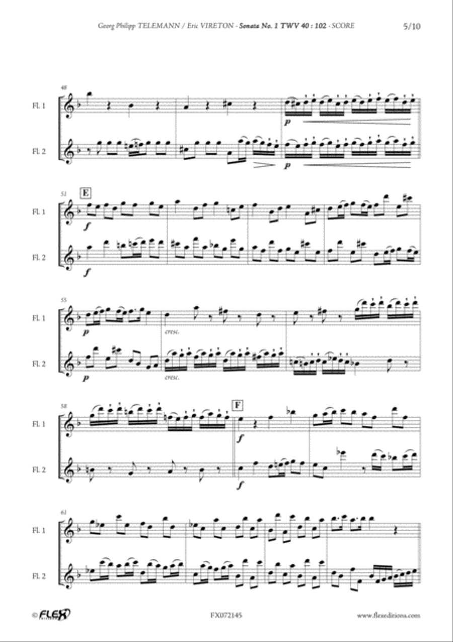 Sonata No. 1 TWV 40 : 102 Flute Duet scores gallery preview page 5