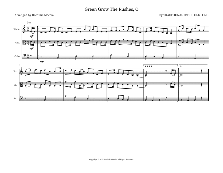 Green Grow The Rushes, O String Trio scores gallery preview page 1