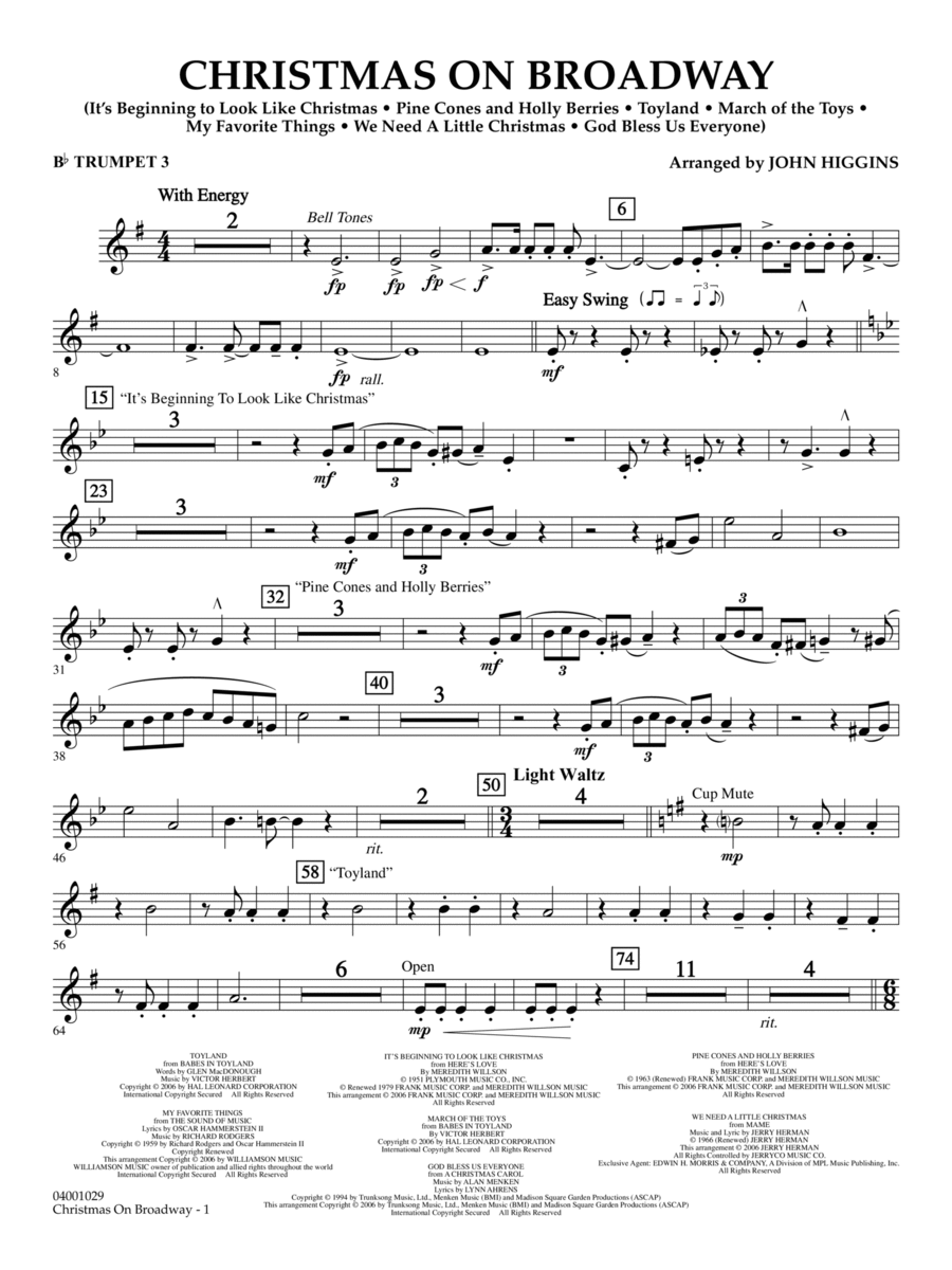Christmas on Broadway - Bb Trumpet 3 Concert Band scores gallery preview page 1