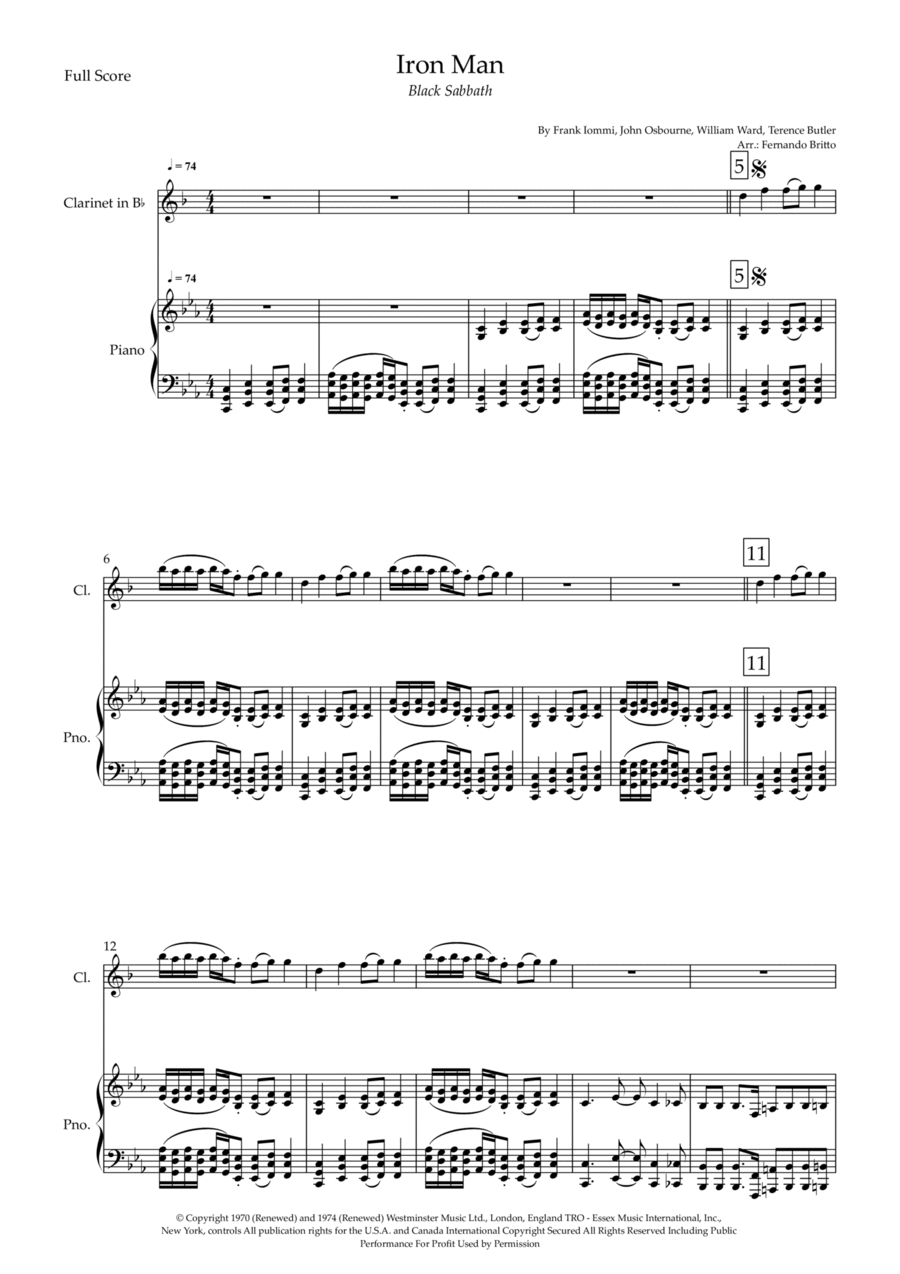 Iron Man Clarinet Solo scores gallery preview page 1