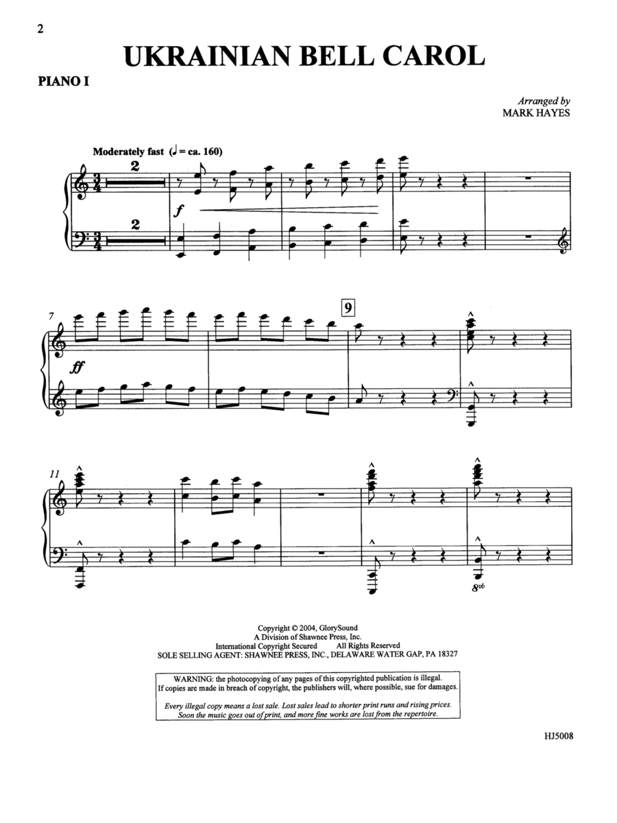 Ukrainian Bell Carol (Piano Quartet - Four Pianos) - Piano I Choir scores gallery preview page 1