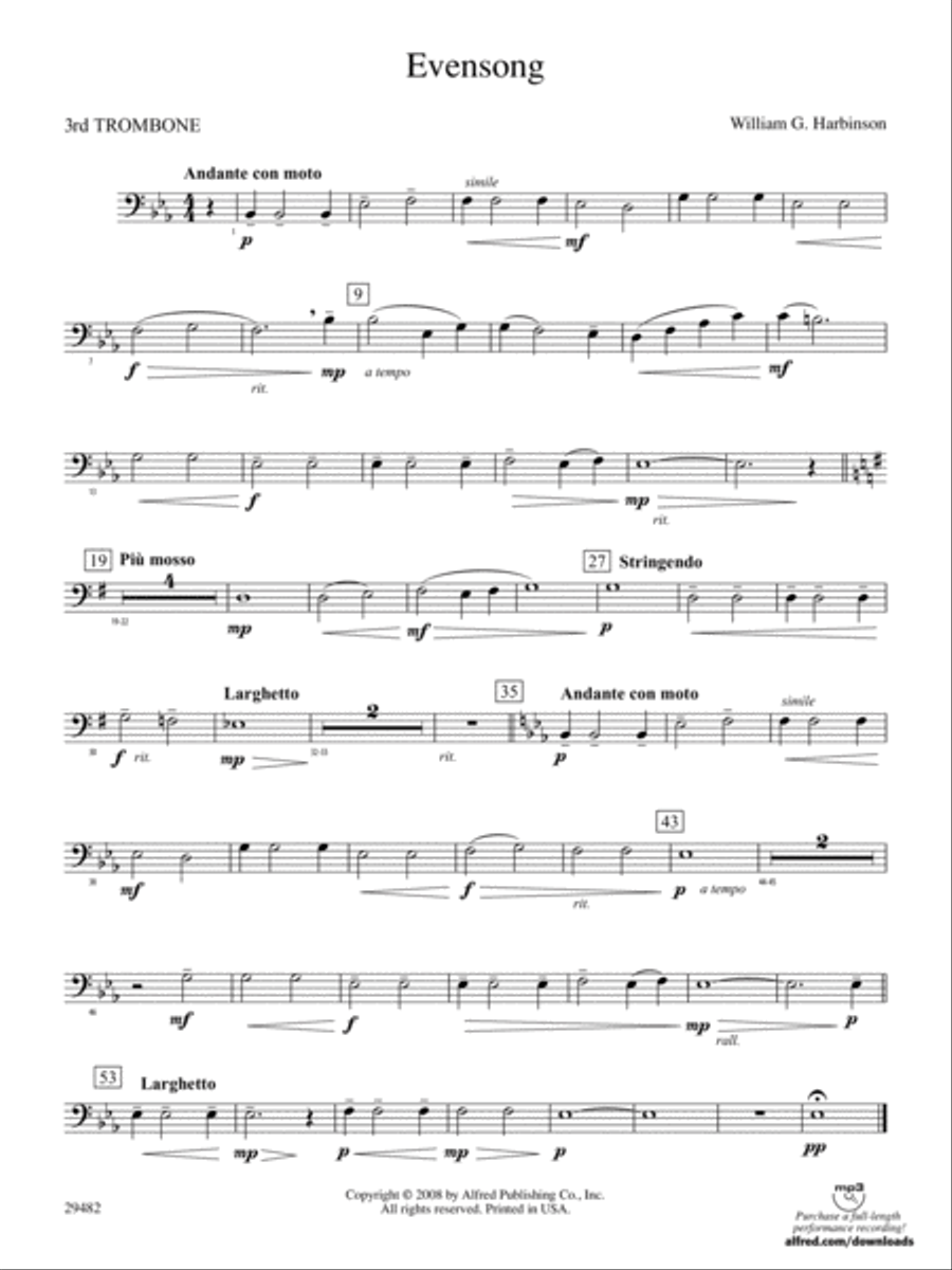 Evensong: 3rd Trombone Concert Band scores gallery preview page 1