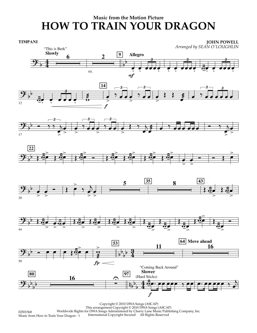 Music from How To Train Your Dragon - Timpani Concert Band scores gallery preview page 1