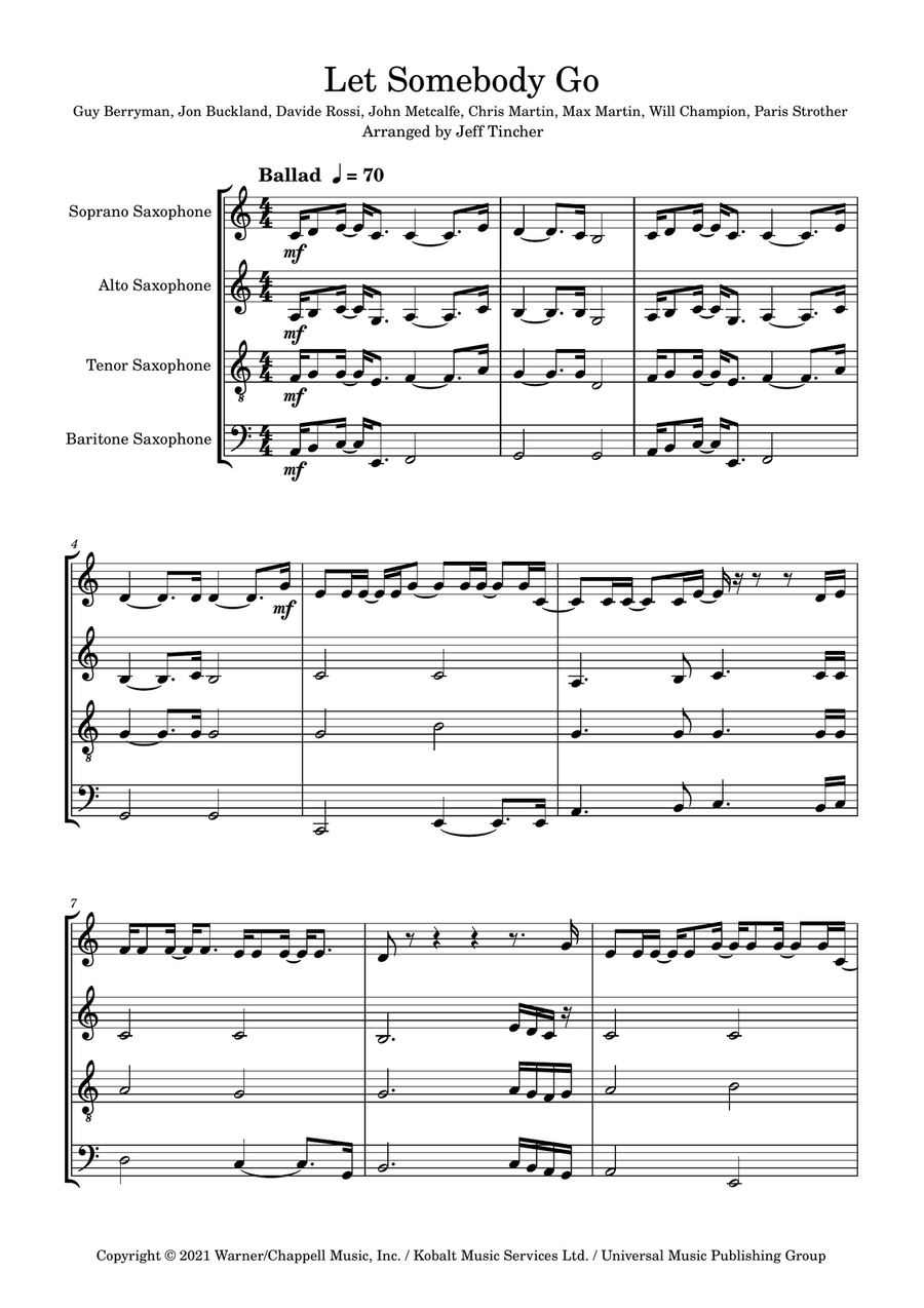 Let Somebody Go by Coldplay Woodwind Quartet - Digital Sheet Music page 2