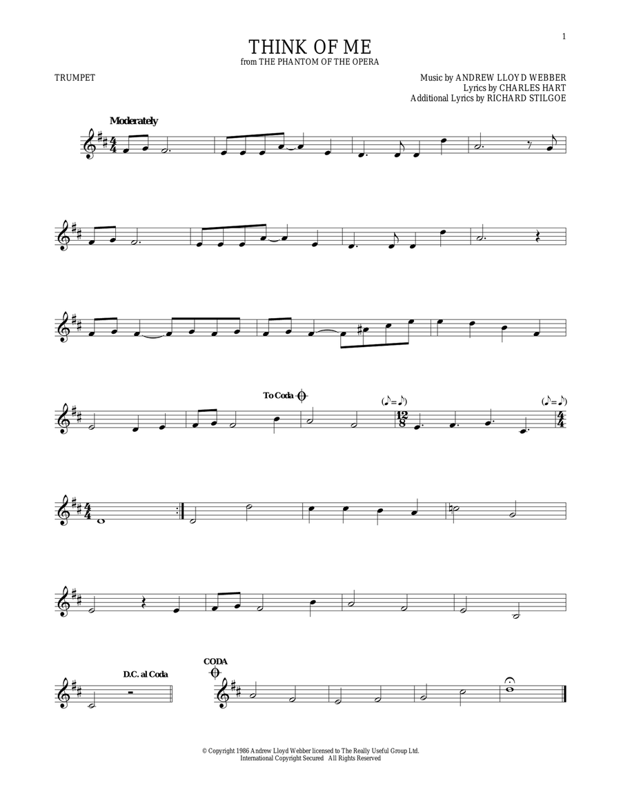 Think Of Me (from The Phantom Of The Opera) Trumpet Solo scores gallery preview page 1