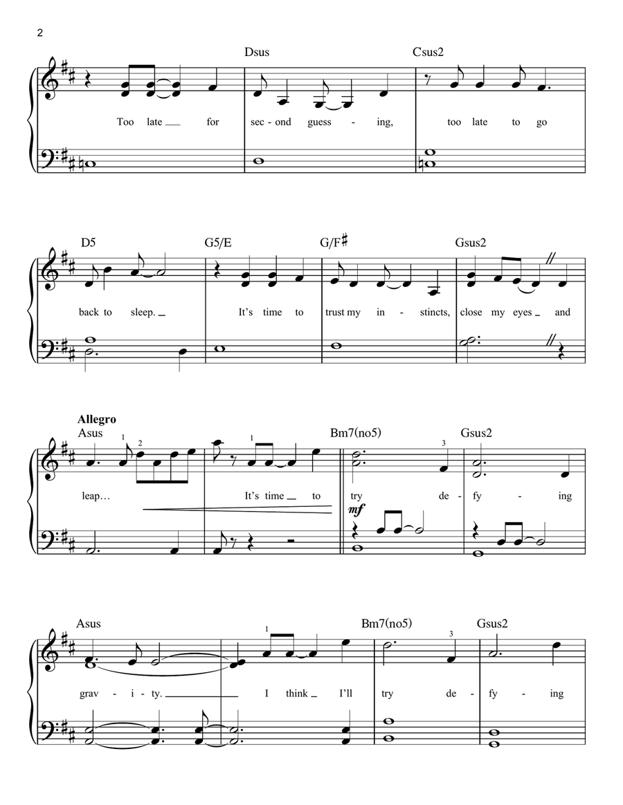 Defying Gravity (from Wicked) Easy Piano scores gallery preview page 2
