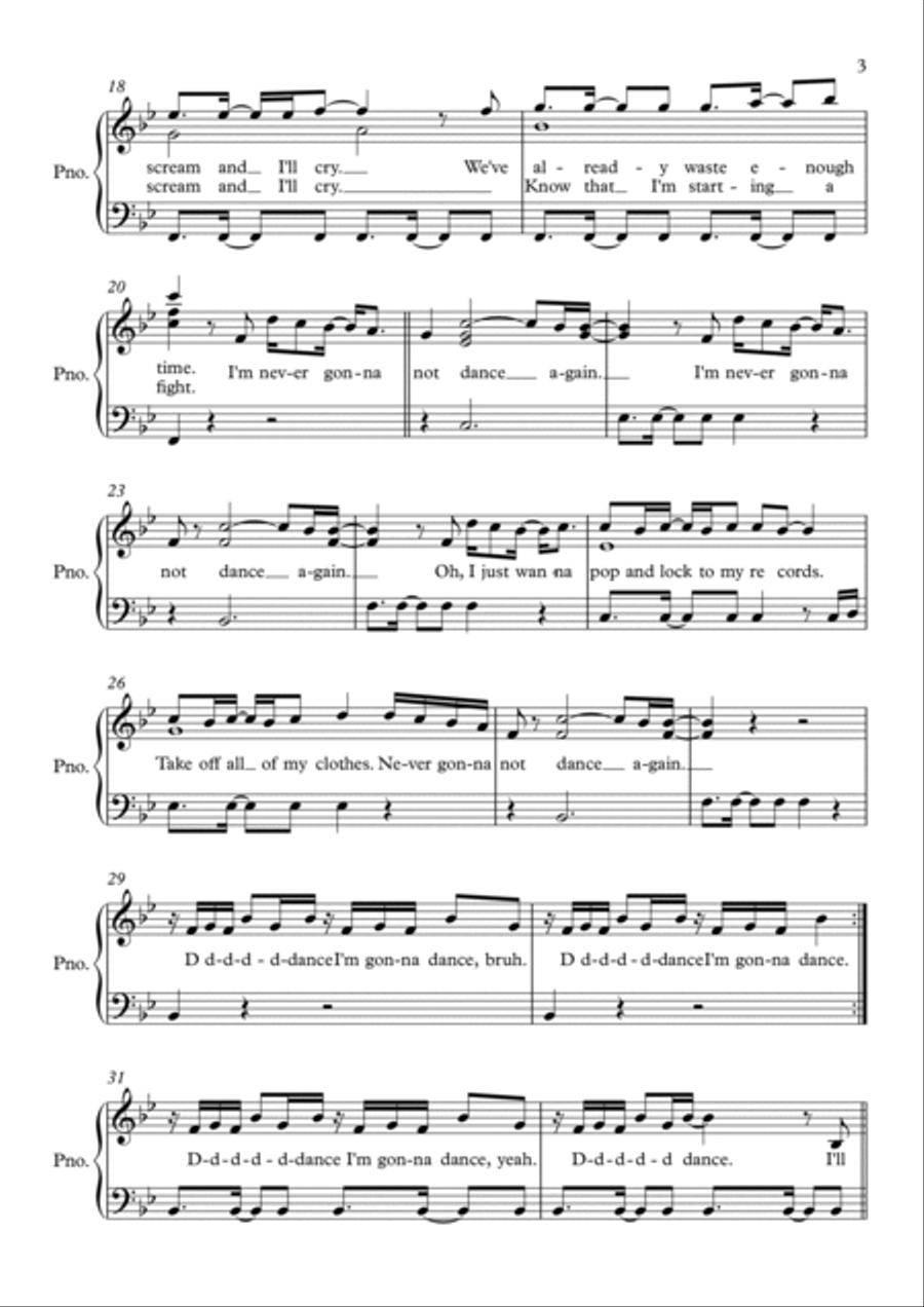 Never Gonna Not Dance Again Voice scores gallery preview page 3