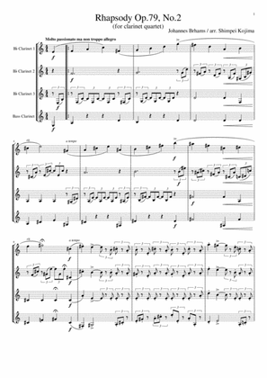 Brahms : Rhapsody Op.79, No.2 (for Clarinet Quartet)