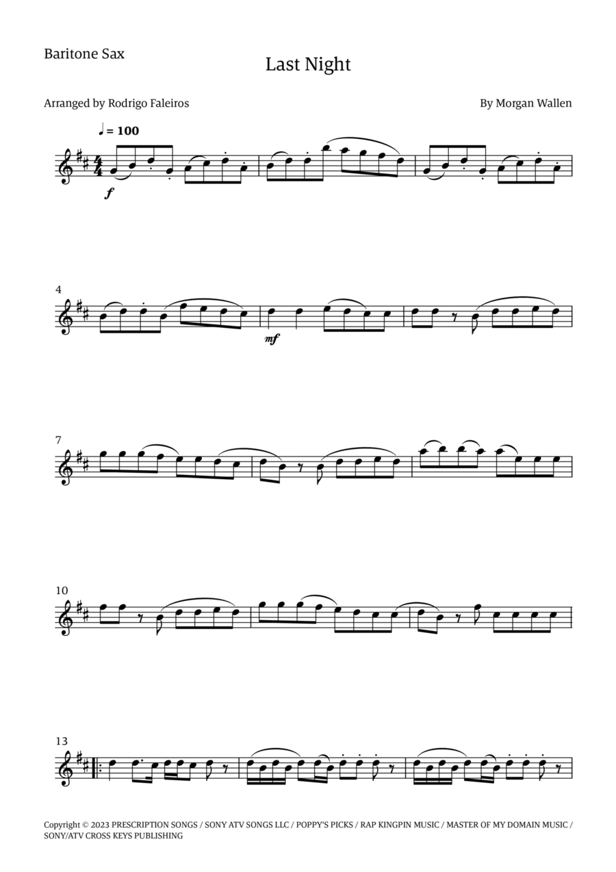 Last Night Baritone Saxophone scores gallery preview page 1