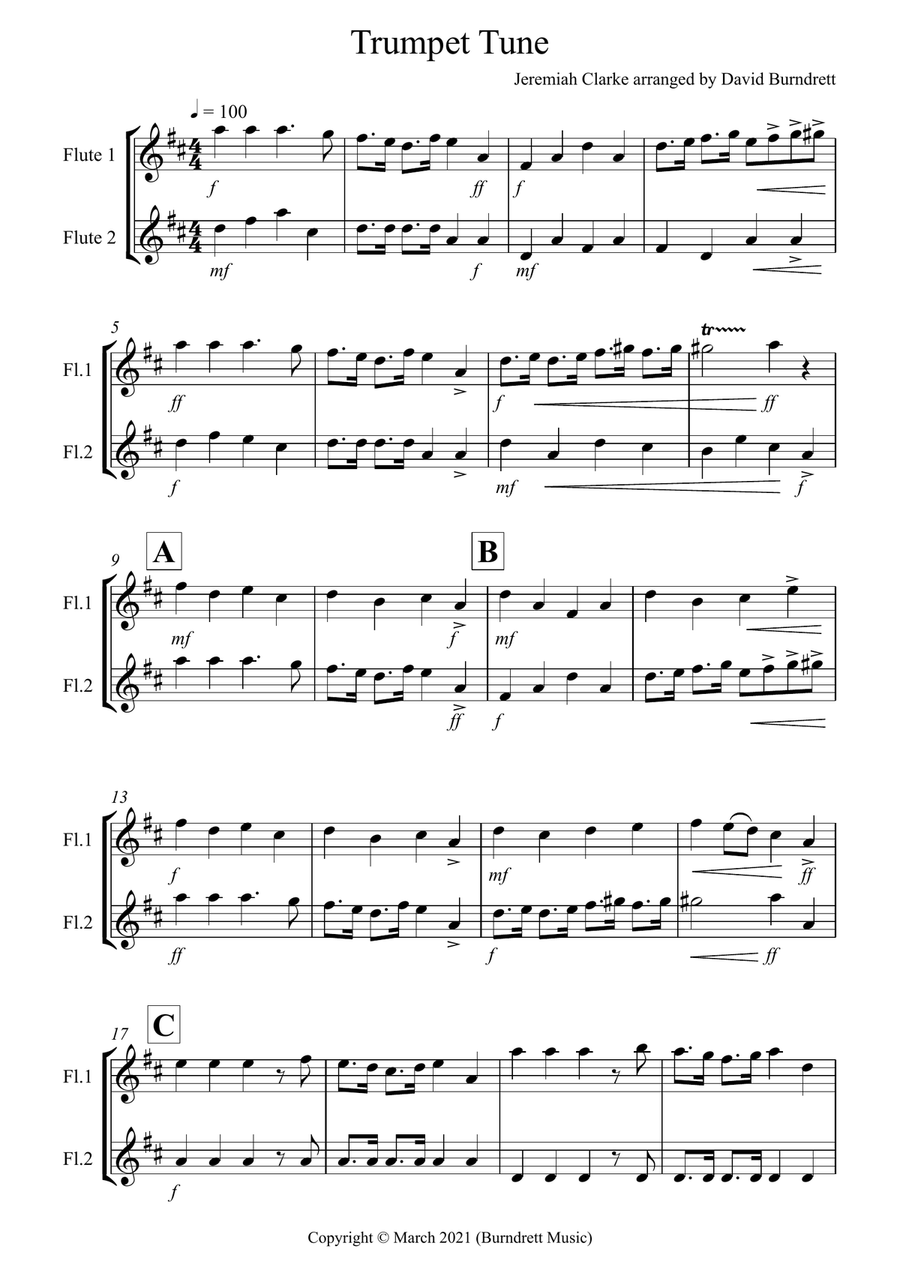 Trumpet Tune for Flute Duet