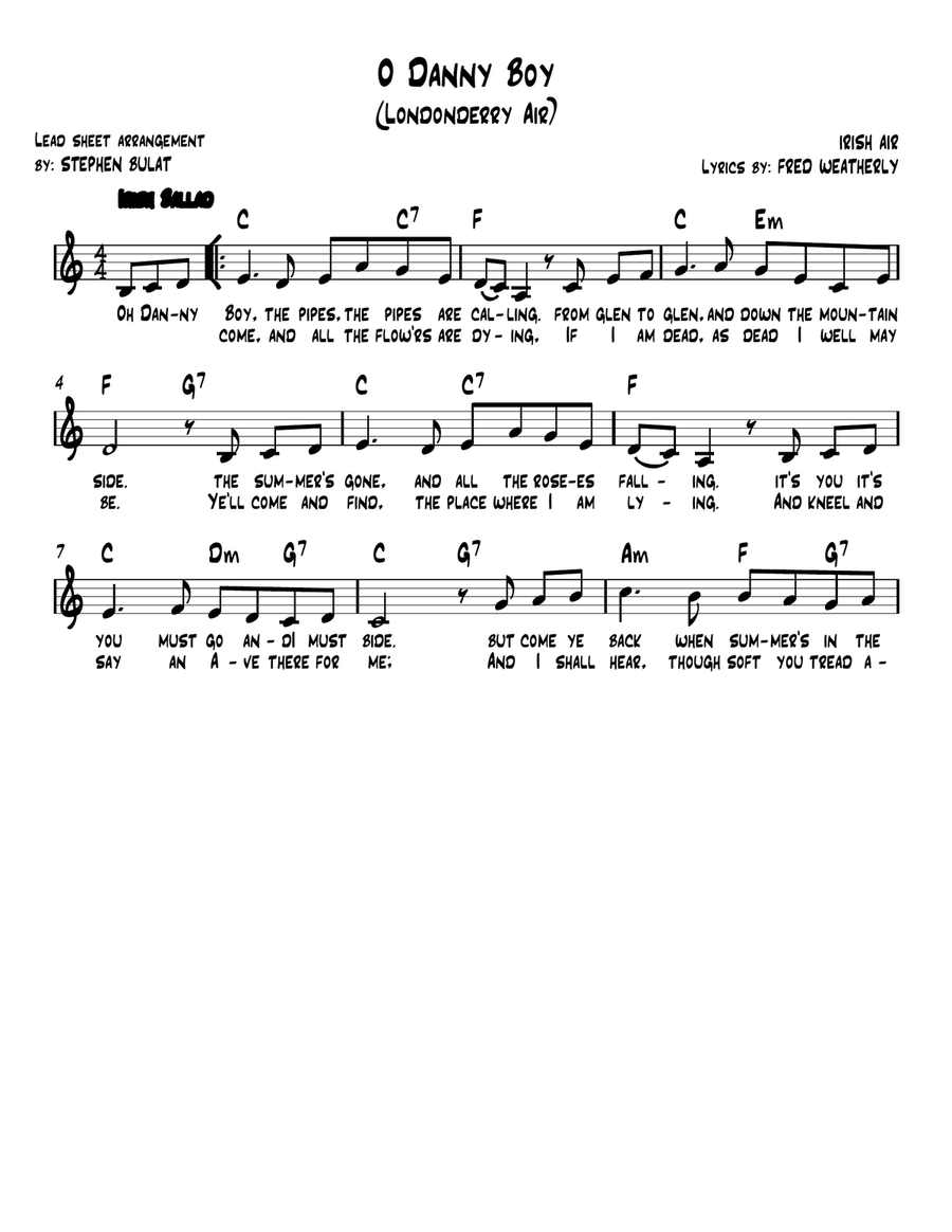 Oh Danny Boy (Londonderry Air) - Lead sheet (key of B) Large Ensemble scores gallery preview page 2
