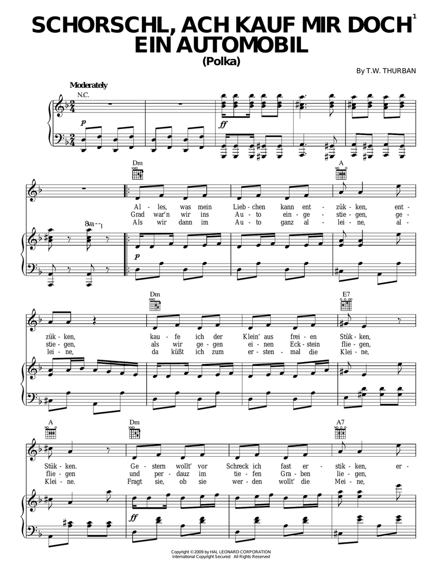 Schorschl, Ach Kauf Mir Doch Ein Automobil (Polka) Piano, Vocal, Guitar scores gallery preview page 1
