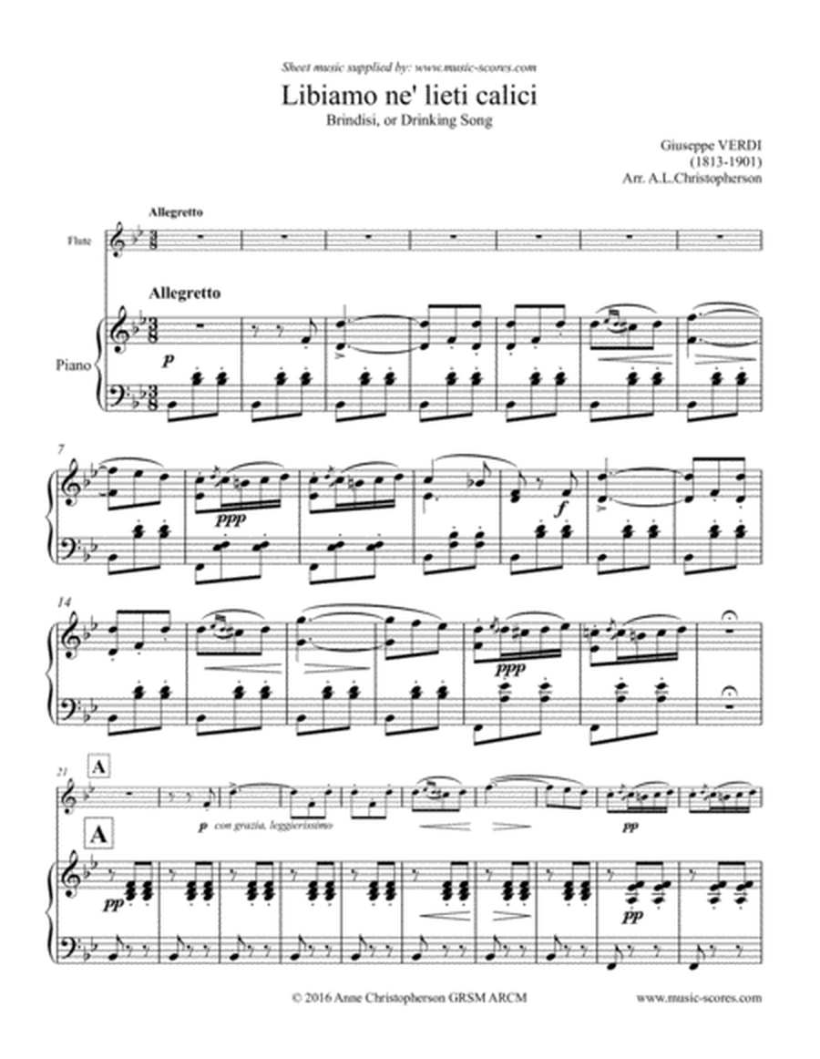 Libiamo ne lieti calici - Brindisi from La Traviata - Flute & Piano image number null