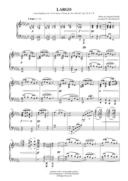 Largo from Symphony No.9 ("From the New World") (Dvorak) - Theme for Solo Piano (Original Key) image number null