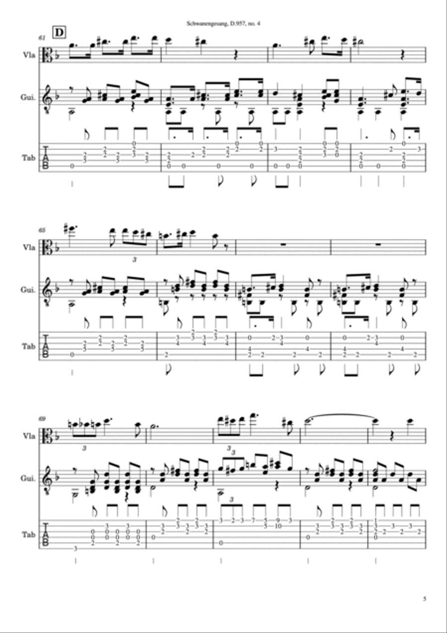 Serenade - F. Schubert - Viola Solo and Guitar Accompagnement String Duet scores gallery preview page 6