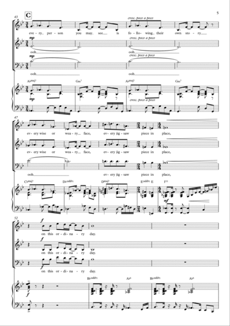 Ordinary Day for SAB Choir 3-Part scores gallery preview page 5
