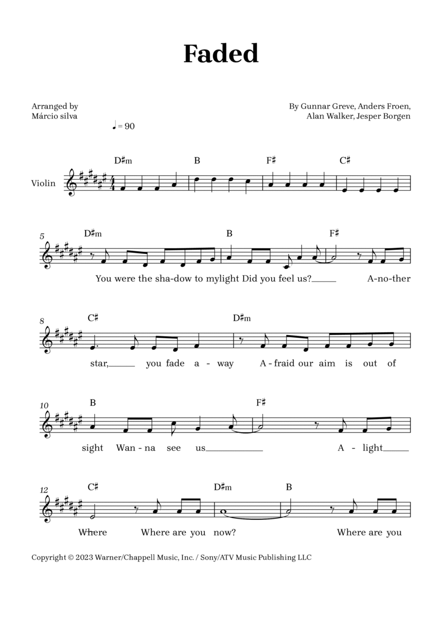 Faded Violin Solo scores gallery preview page 1