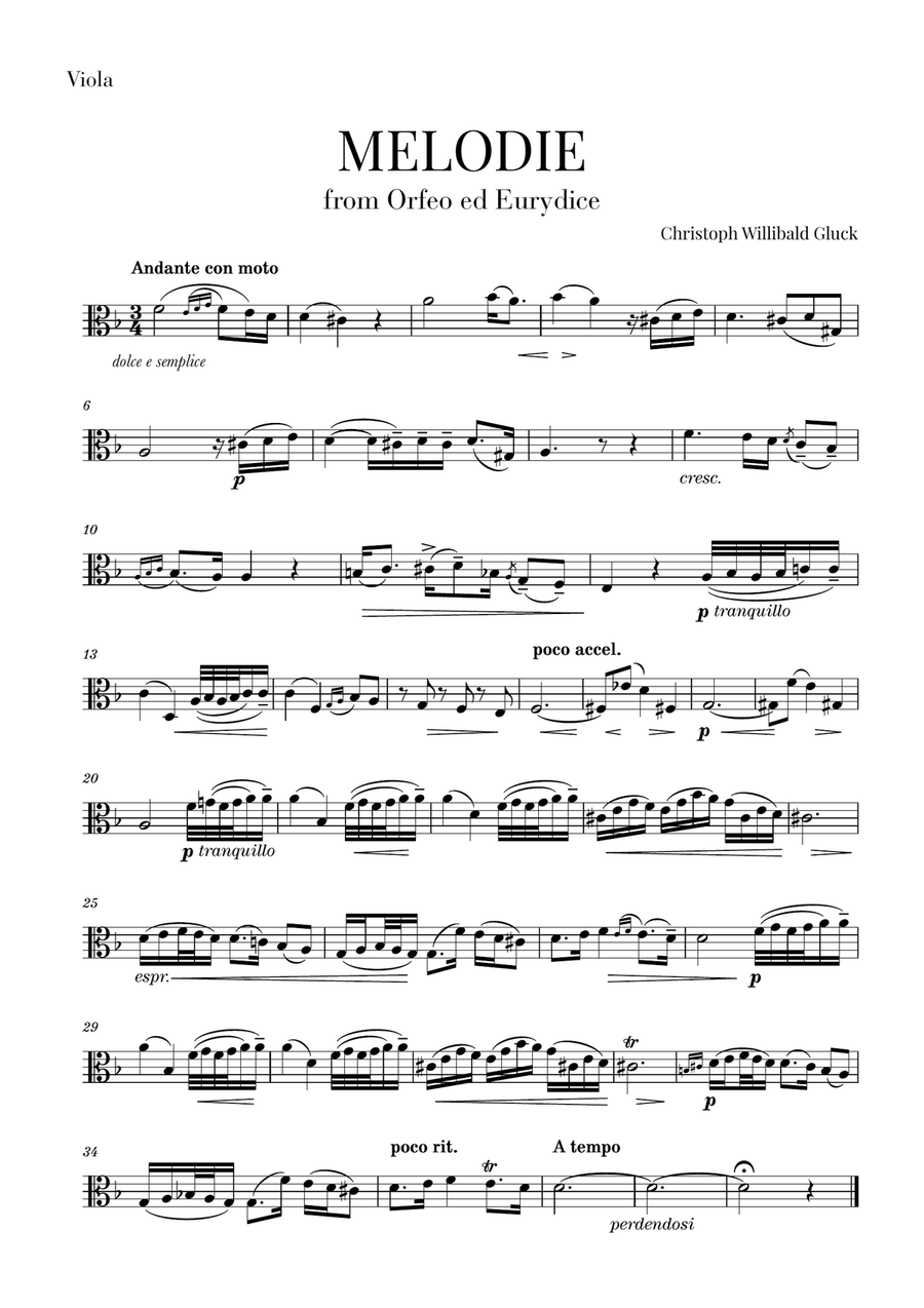 Gluck - Melodie (for Viola) Viola Solo scores gallery preview page 1