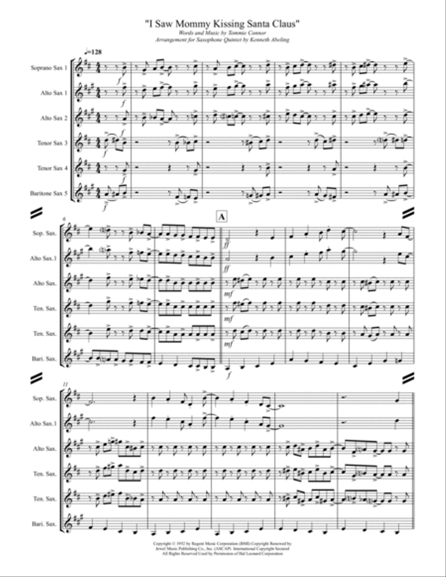 I Saw Mommy Kissing Santa Claus Saxophone Quintet scores gallery preview page 2