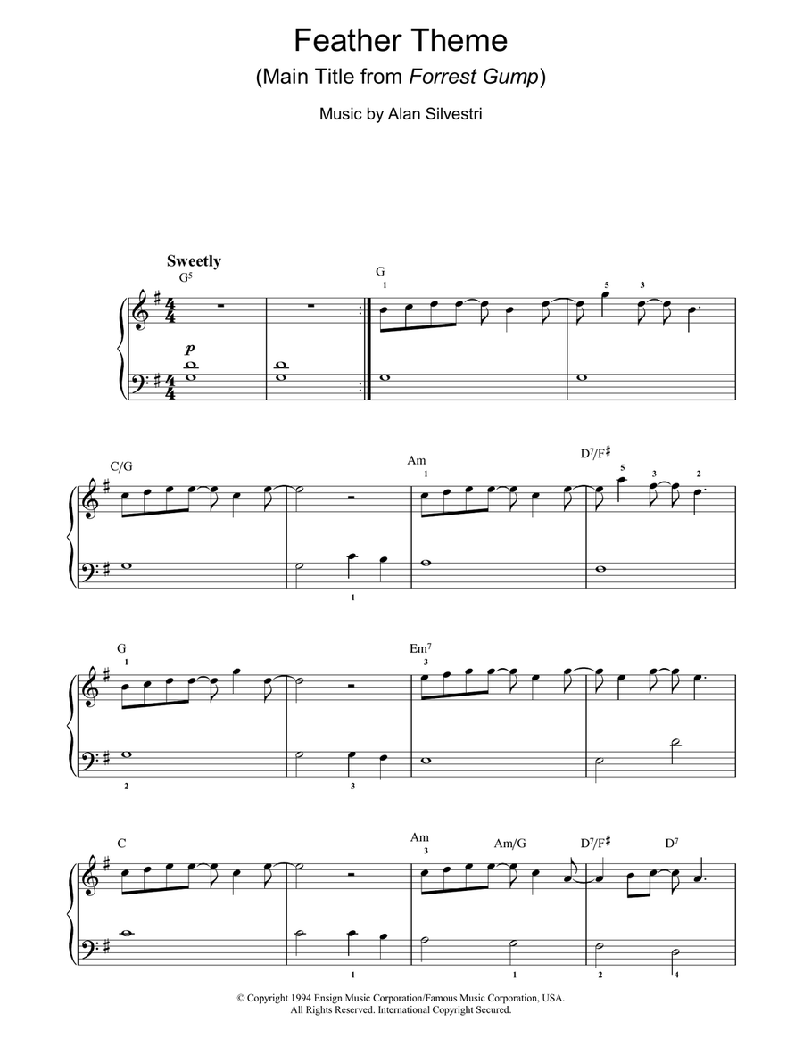 Forrest Gump - Main Title (Feather Theme) Piano Solo scores gallery preview page 1