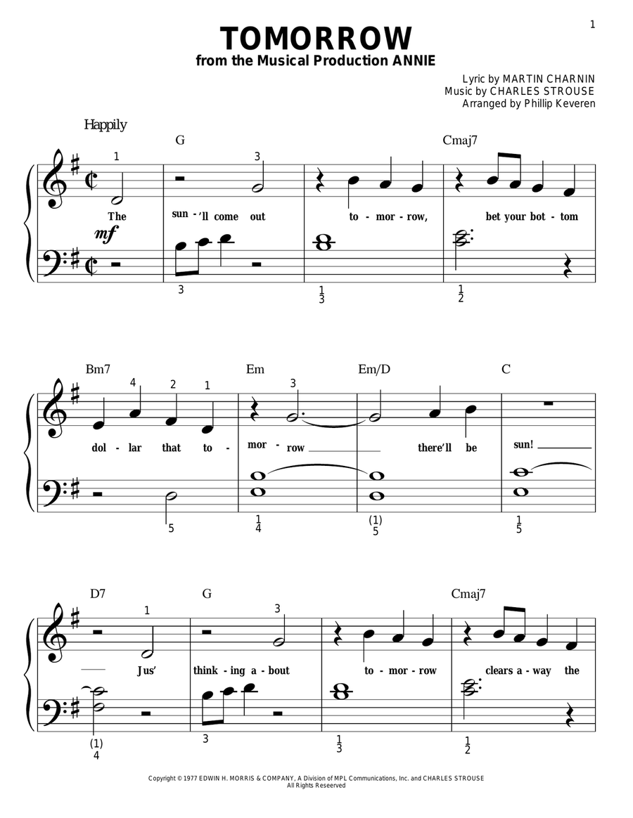 Tomorrow Easy Piano scores gallery preview page 1