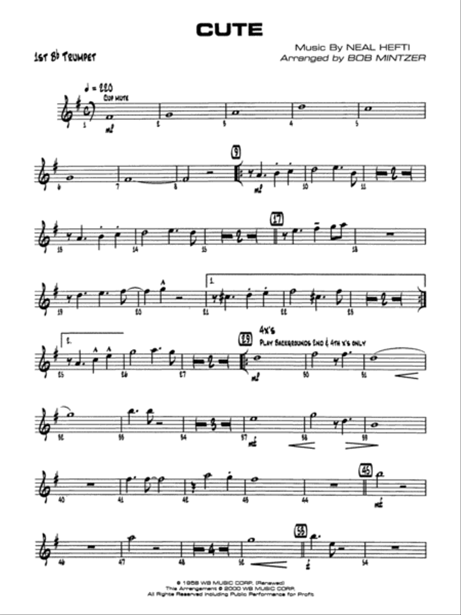 Cute: 1st B-flat Trumpet Cute: 1st B-flat Trumpet Jazz Ensemble scores gallery preview page 1