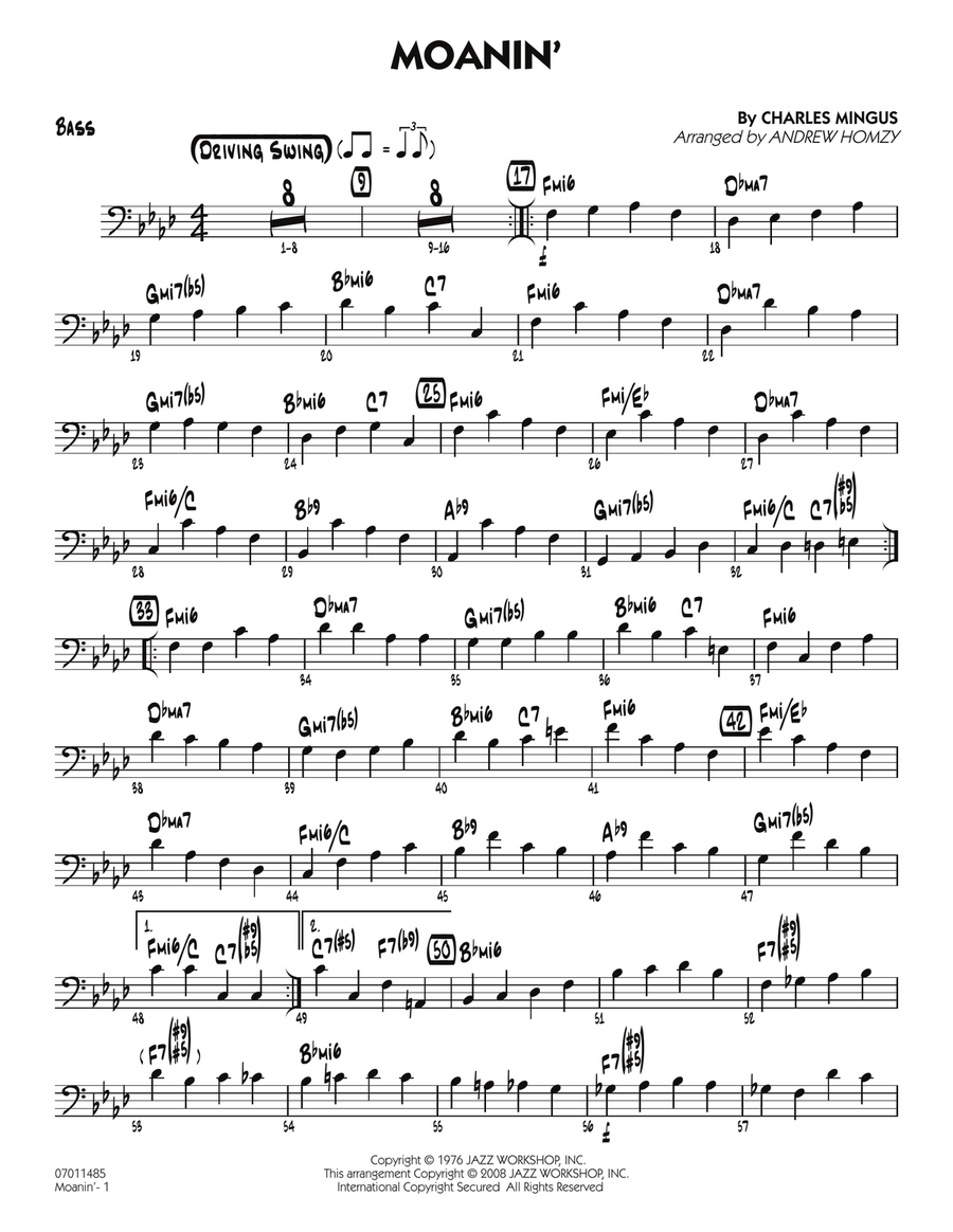 Moanin' - Bass Jazz Ensemble scores gallery preview page 1