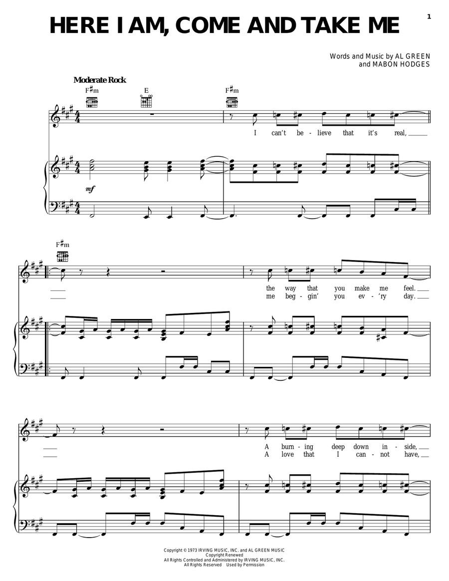 Here I Am, Come And Take Me Piano, Vocal, Guitar scores gallery preview page 1