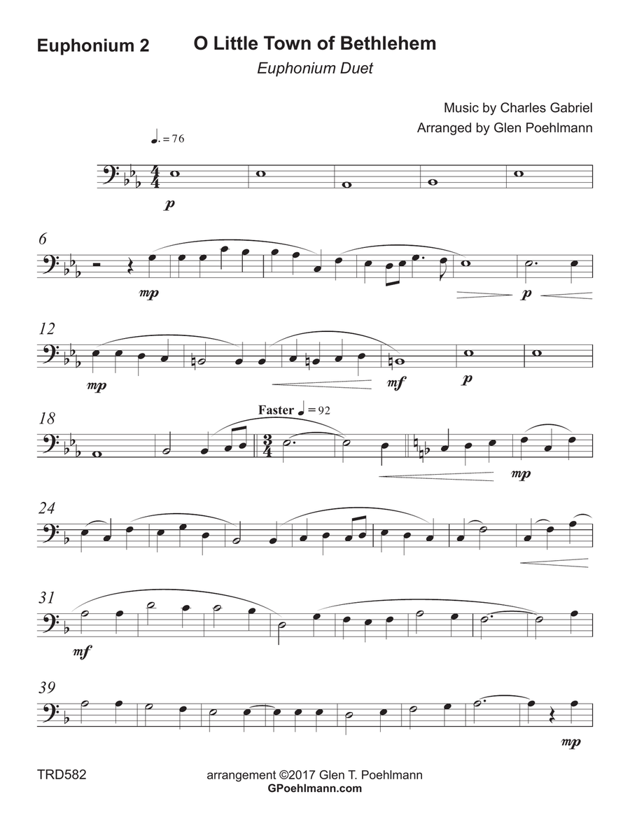 O LITTLE TOWN OF BETHLEHEM - EUPHONIUM/TROMBONE DUET (unaccompanied) Brass Duet scores gallery preview page 5