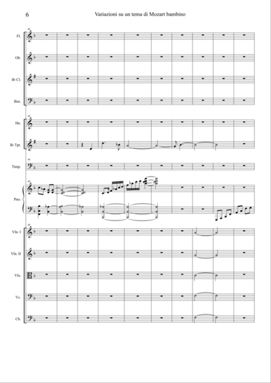 H. D'Andrea Variations on a theme by Mozart as a child for piano and orchestra. Small Ensemble scores gallery preview page 6
