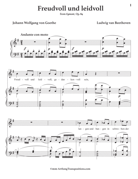 BEETHOVEN: Freudvoll und leidvoll, Op. 84 no. 4 (transposed to G major)