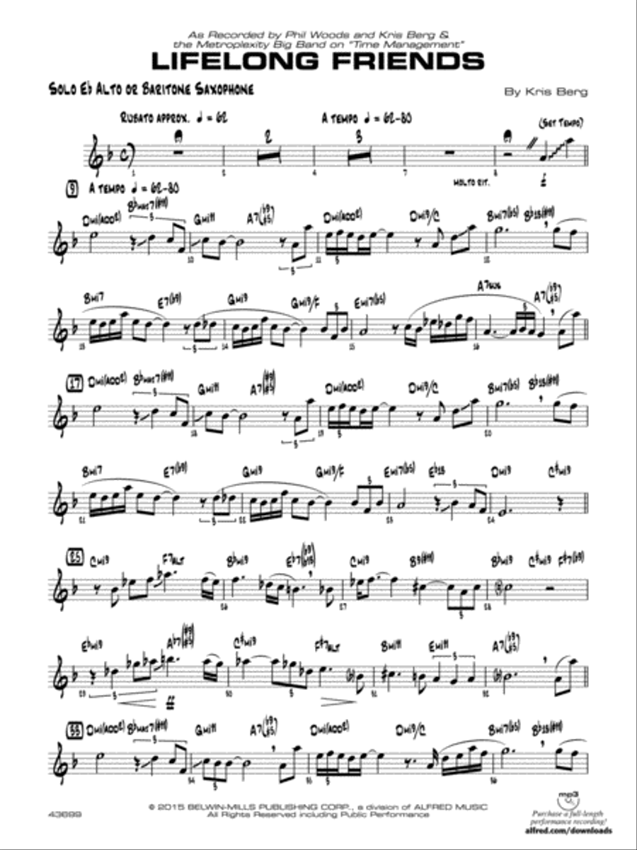 Lifelong Friends: Solo Alto Saxophone Jazz Ensemble scores gallery preview page 1
