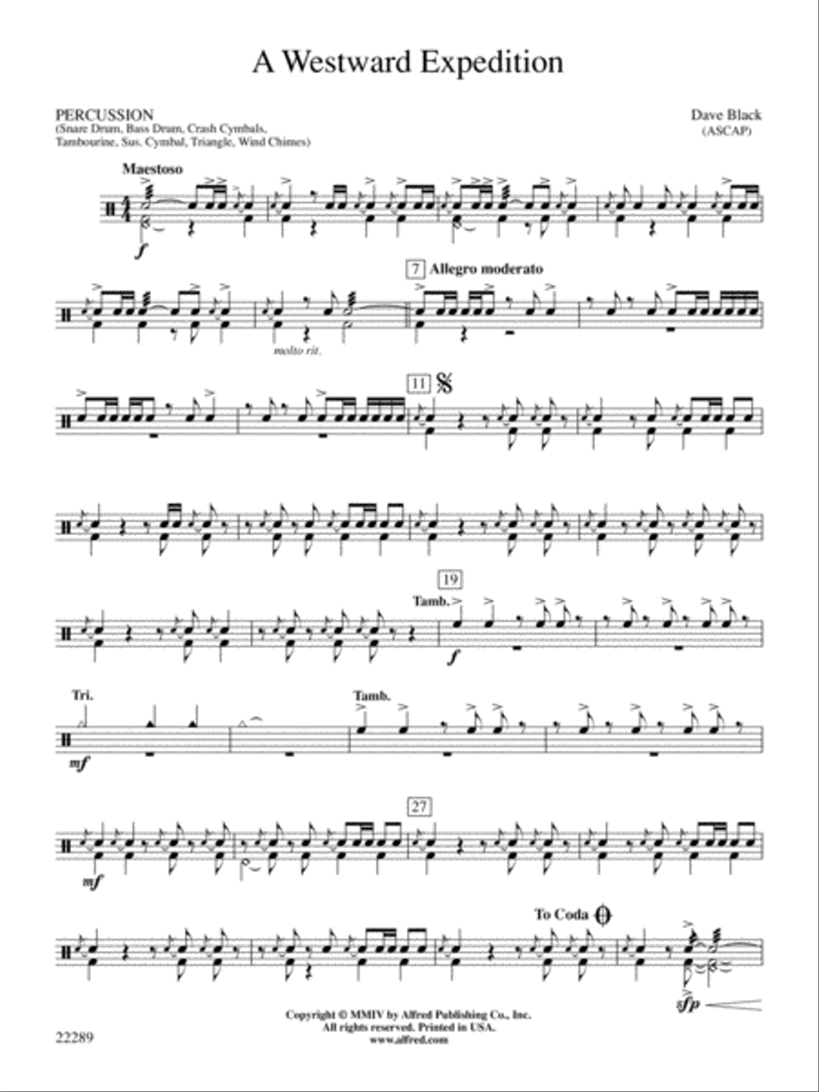A Westward Expedition: 1st Percussion Concert Band scores gallery preview page 1