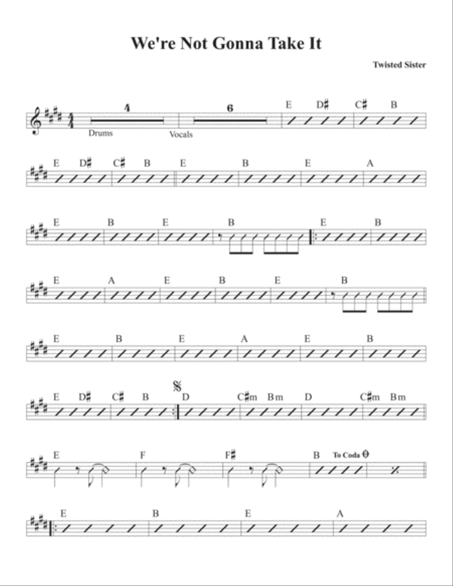 We're Not Gonna Take It Piano, Vocal, Guitar scores gallery preview page 1