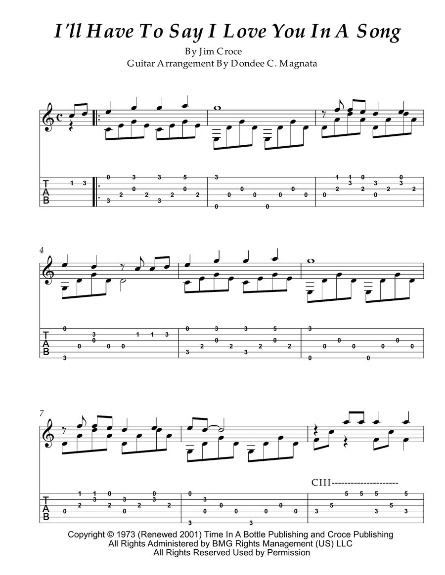 I'll Have To Say I Love You In A Song Guitar Tablature scores gallery preview page 1