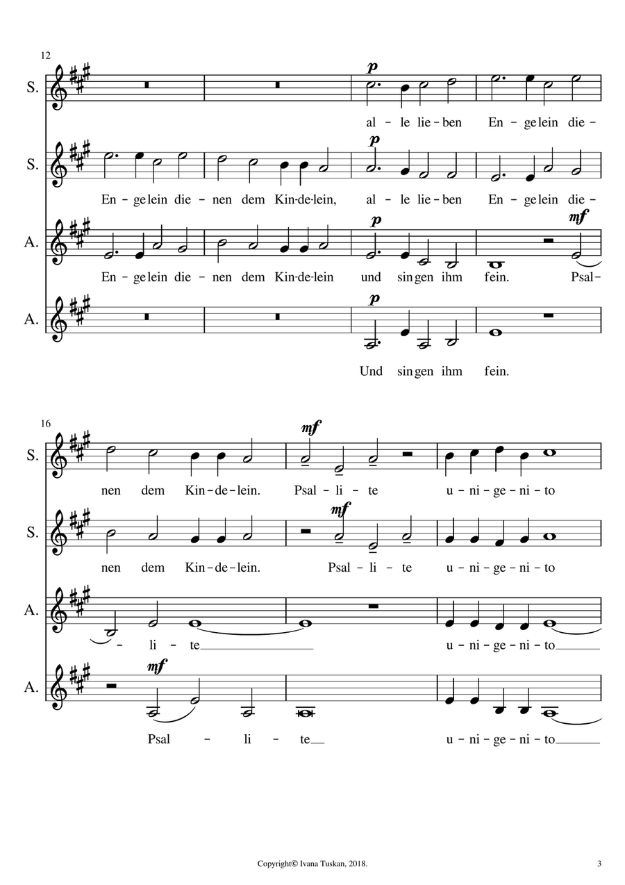 Psallite unigenito, SSAA a cappella SSAA scores gallery preview page 3