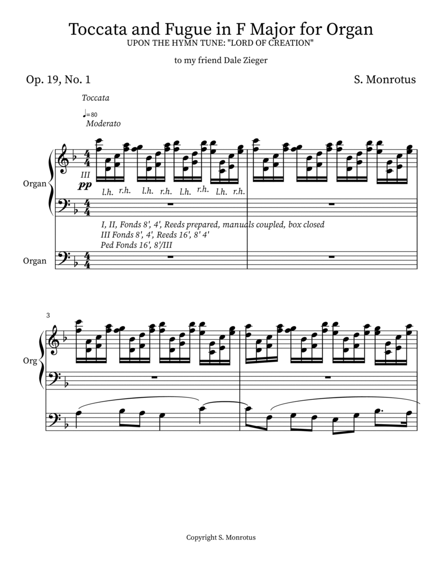 Toccata and Fugue in F Major for Organ