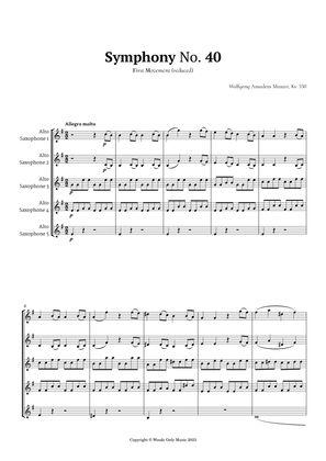 Book cover for Symphony No. 40 by Mozart for Alto Sax Quintet