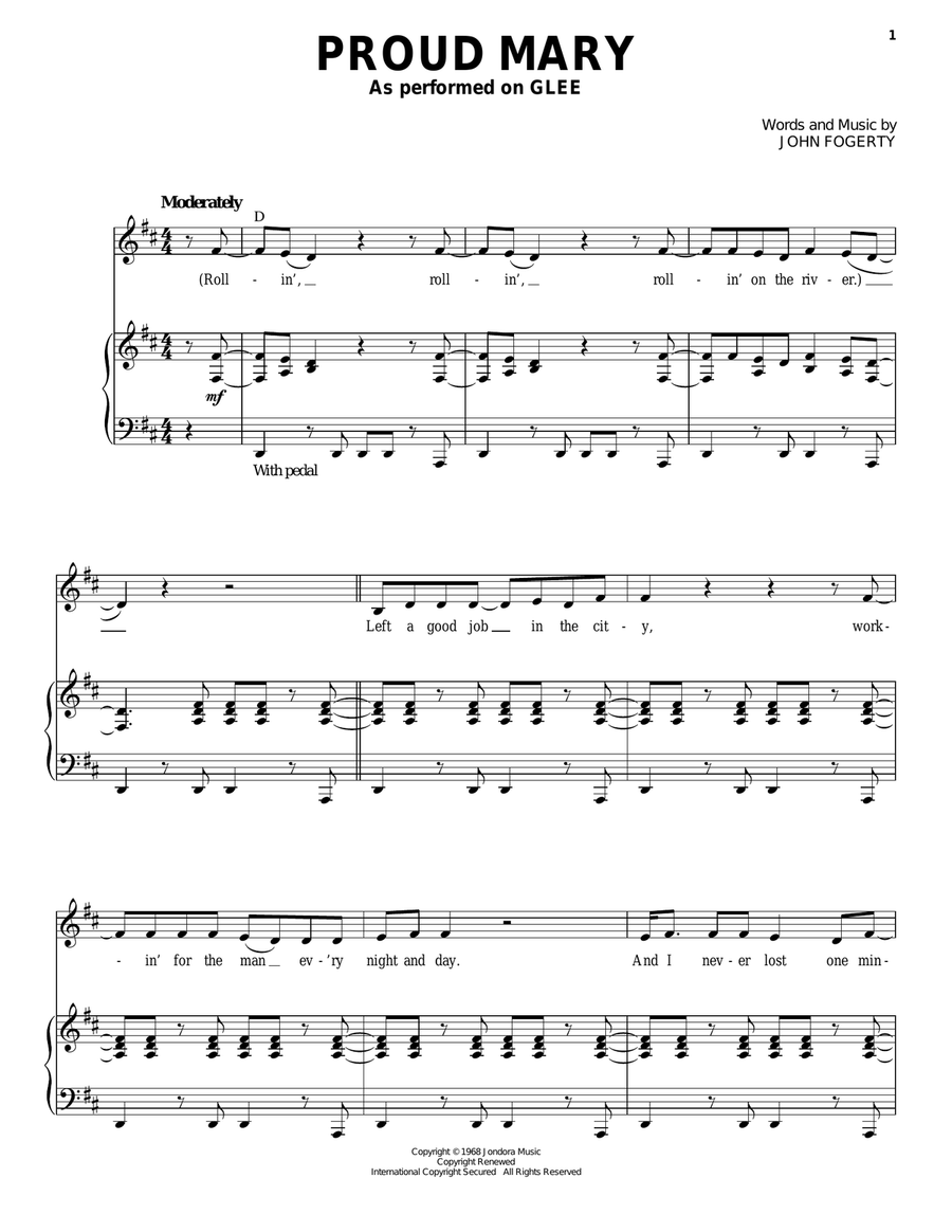 Proud Mary Piano, Vocal scores gallery preview page 1