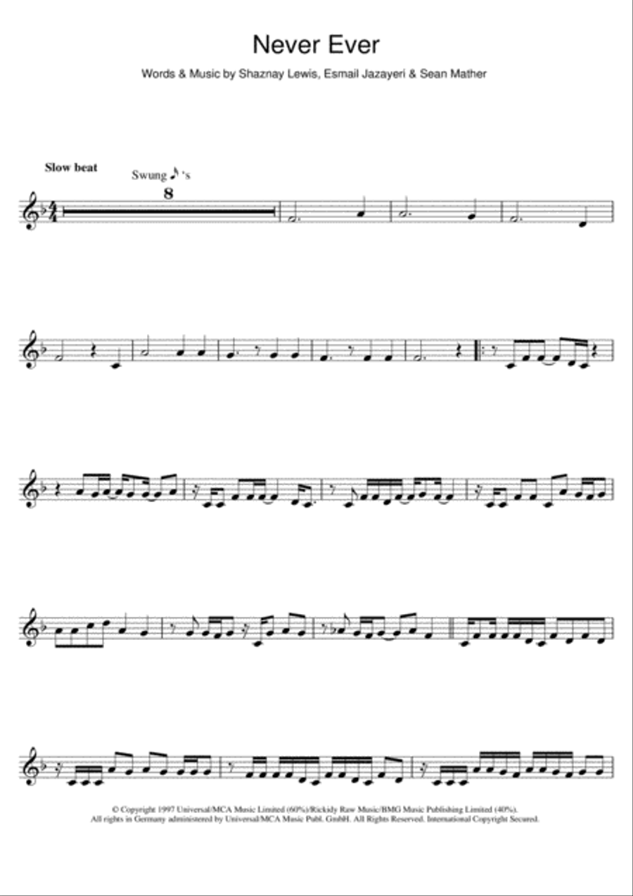 Never Ever Never Ever Clarinet Solo scores gallery preview page 1