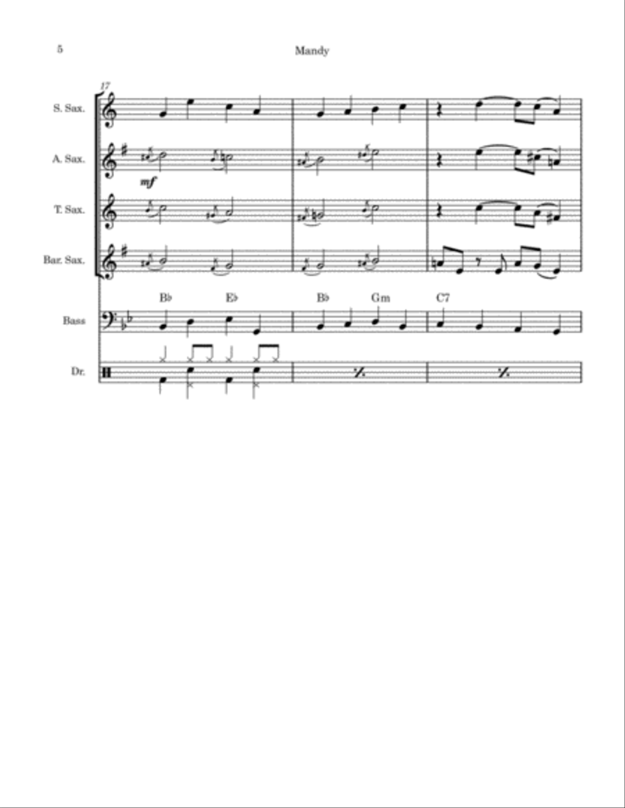 Mandy (Saxophone Quartet) Saxophone Quartet scores gallery preview page 5