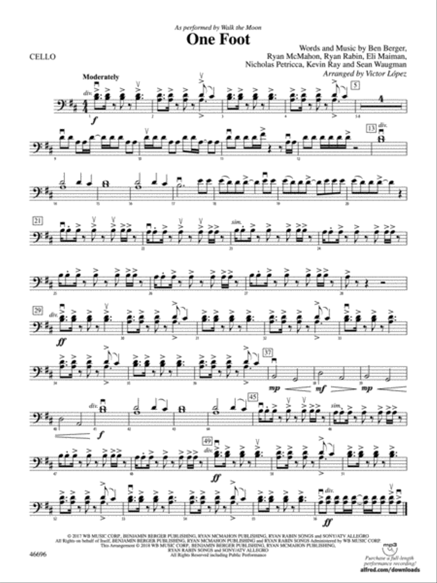 One Foot: Cello String Orchestra scores gallery preview page 1
